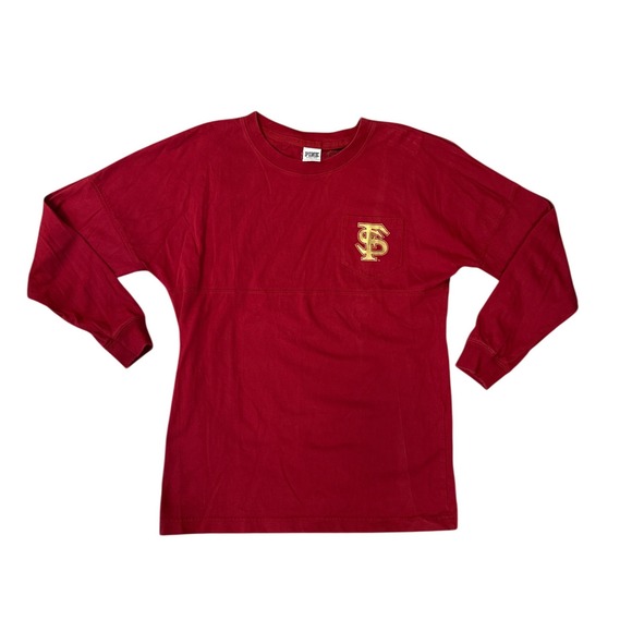 PINK Victoria's Secret Tops - PINK Victoria's Secret FSU Spirit Jersey Women Small Red Sequin Logo